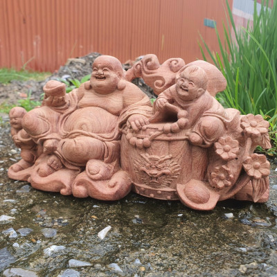 Tượng phật di lặc nhị phúc bằng gỗ hương đá đẹp long lanh kt 29×13,5×13cm