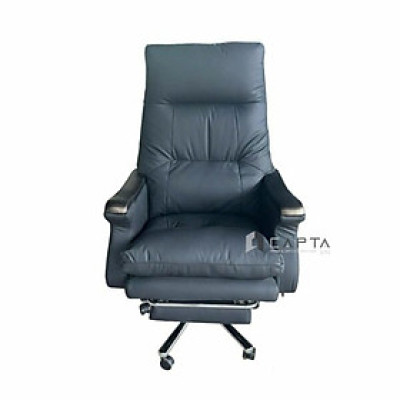 Ghế giám đốc có gác chân CR4122-P Nội thất Capta Ghế văn phòng nệm dày có ngả lưng nệm ghế PVC màu đen và nâu bò ghế xoay nâng hạ chân thép mạ chrome bóng Luxury Oficial chair 