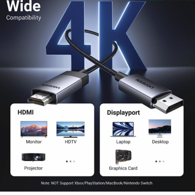 Cáp chuyển đổi Displayport sang HDMI dài 2M hỗ trợ 4K60Hz, 2K144Hz, 1080p240Hz Ugreen 15774 cao cấp - Hàng chính hãng