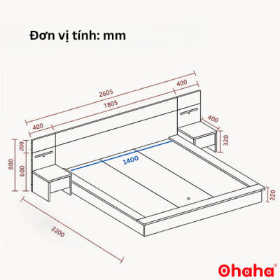 [Kèm Video thực tế & Miễn phí vận chuyển, lắp đặt] Giường ngủ bệt thông minh kiểu Nhật cao cấp có tap đầu giường và đèn Led cảm ứng Ohaha - GB001