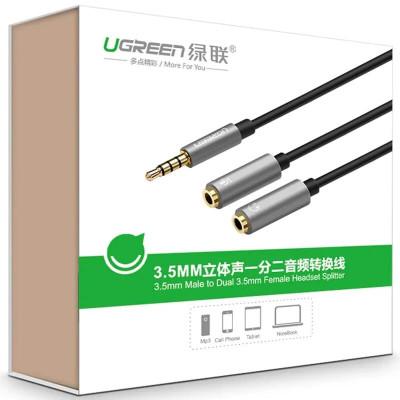Ugreen UG30619AV141TK 20CM màu Đen Dây chuyển âm thanh 3.5mm dương sang Jack Mic + Loa âm - HÀNG CHÍNH HÃNG