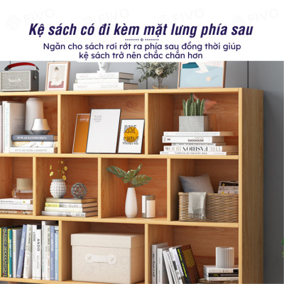 Tủ Kệ Sách Gỗ Đa Tầng 4 Chân Cao Cấp FIVO Mẫu FB60 Màu Gỗ, Nội Thất Lắp Ráp Đơn Giản, Nhiều Ngăn Rộng Rãi (Có Kèm Tấm Lưng)