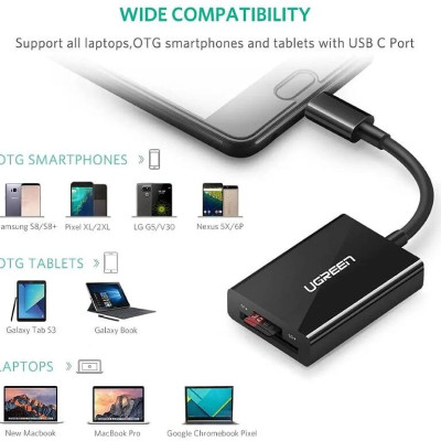 Ugreen UG50432US235TK 15CM màu đen đầu đọc thẻ 2 trong 1 USB type C OTG - HÀNG CHÍNH HÃNG