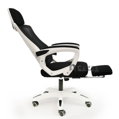 Ghế gaming khung nhựa trắng lưng lưới đen CR4312-2M Nội thất Capta Ghế làm việc tại nhà ngả lưng gác chân
