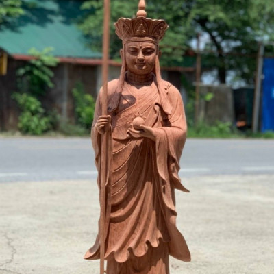 Tượng phật địa tạng vương bồ tát bằng gỗ hương đá liền khối đẹp long lanh  kt cao 100m×34×33cm