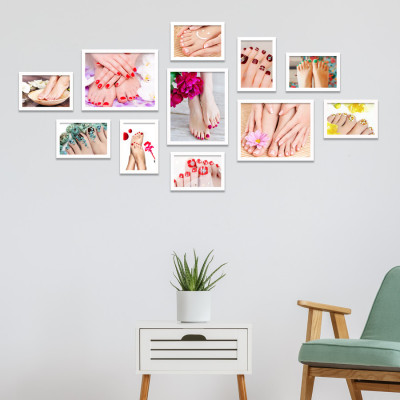 Bộ Khung Ảnh Treo Tường Nail Chân Cực Đẹp, Trang Trí Tiệm Sơn Móng Tay, Móng Chân Tặng Kèm bộ ảnh như hình mẫu, đinh treo tranh và sơ đồ treo PGC305