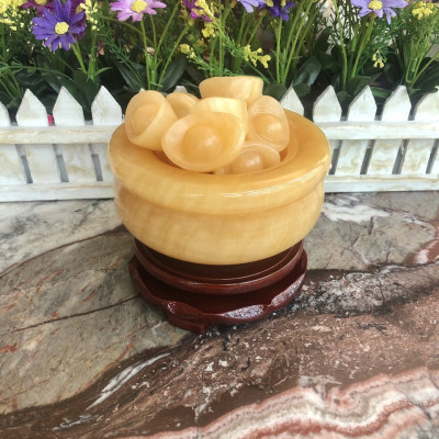 Bát Tụ Tài - Bát Tụ Bảo - Hút Tài - Hút Lộc đá ngọc hoàng long - Đường kính 12 cm