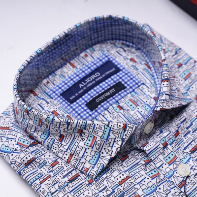Áo sơ mi nam công sở họa tiết cộc tay Custom Fit mã ALGS-C87