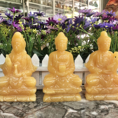 Bộ 3 Tượng Tam Thế Phật Tây Phương Tam Thánh ngồi đá ngọc hoàng long - Cao 15 cm