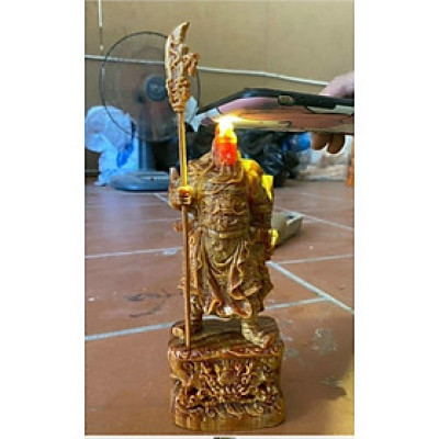 Tượng quan công trấn ải bằng gỗ huyết long kt cao 60×23×14cm