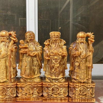 Bộ tượng phật tam đa phúc lộc thọ bằng gỗ huyết long mọng dầu đẹp long lanh kt cao 20cm