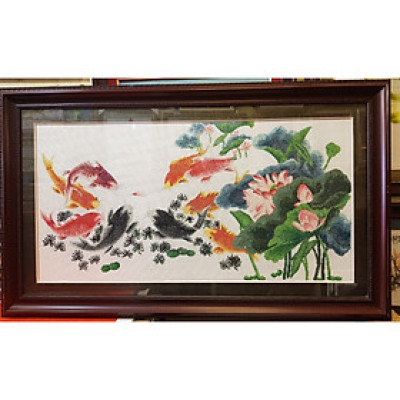 Cửu ngư xum vầy- Cửu ngư quần tụ -Tranh thêu tay chữ thập -CT22