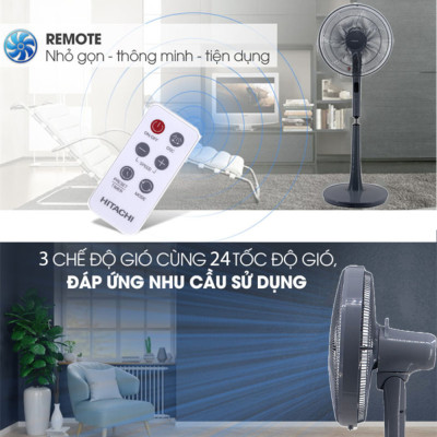 Quạt đứng 7 cánh Hitachi LF-D6RC công suất 24W kèm khiển từ xa - Hàng chính hãng