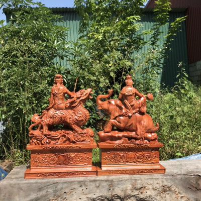 Tượng phật văn thù phổ hiền được làm bằng chất liệu gỗ hương kt 50×35×15cm