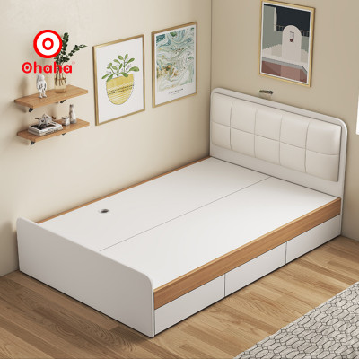 [Miễn phí lắp đặt & vận chuyển] Giường ngủ gỗ cao cấp 2 hộc kéo bọc nệm đầu giường hiện đại Ohaha  - GN003