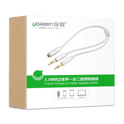 Ugreen UG10790AV140TK 20CM màu Bạc Dây chuyển âm thanh 3.5mm âm sang Jack Mic + Loa dương - HÀNG CHÍNH HÃNG