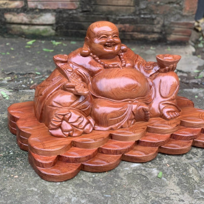 Tượng phật di lặc ngồi đế tiền bằng gỗ hương đá kt 50×31×27cm