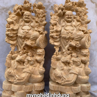 Tượng phật di lặc vác cành đào bằng gỗ ngọc am thơm nức kt cao 40cm 