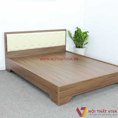 Giường Ngủ Gỗ Mdf Phủ Melamine Bọc Nệm Chân Cao Màu Óc Chó