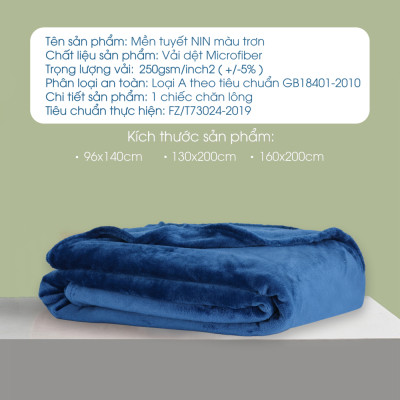 Mền tuyết NIN - Dark Bule (2 size) 1m3x2m, 1m6x2m 100% Microfiber, chăn hè cao cấp, chăn lông tuyết nhung kiểu dáng Hàn Quốc
