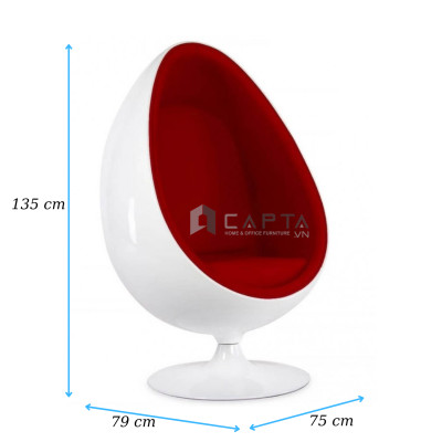 Ghế thư giãn đọc sách quả trứng nệm vải màu đỏ chân xoay 360 độ Ghế thư giãn phòng khách, sảnh chờ rạp phim, pantry công ty HCM