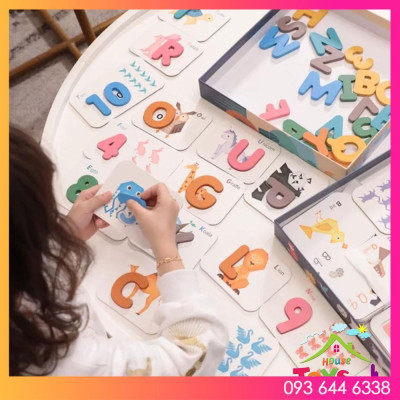 ALPHABET PAIRED CARD Bộ Thẻ Bảng Chữ Cái và Số Tiếng Anh Bằng Gỗ