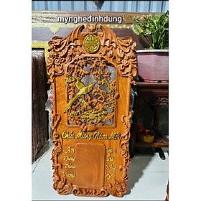 ĐỐC LỊCH TREO TƯỜNG KHẮC ĐÔI CHIM UYÊN ƯƠNG BẰNG GỖ  HƯƠNG ĐÁ  KT 37X77X3CM 