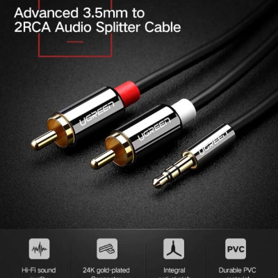 Ugreen UG10749AV116TK 1M màu Đen Cáp âm thanh 2 đầu Bông sen sang 3.5mm Dương mạ vàng - HÀNG CHÍNH HÃNG