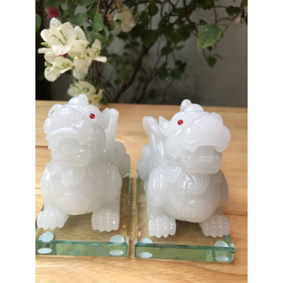 Cặp Tỳ Hưu Phong Thủy Hút Tài Trắng Size Dài 11cm Cao 10cm x ngang 7cm hợp Anh Chị mệnh Kim Thủy để bàn làm việc , bàn Thờ , nhà, công ty ạ