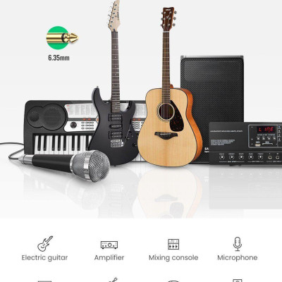 Ugreen UG10638AV128TK 2M màu xám cáp 6.5mm TS âm thanh Pro audio đầu mạ vàng 24k - HÀNG CHÍNH HÃNG