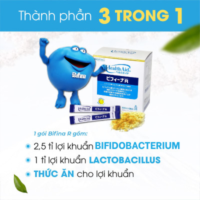 Men vi sinh Bifina Nhật Bản - Dành cho người rối loạn tiêu hóa,hỗ trợ giảm táo bón, chướng bụng đầy hơi - Loại R Hộp 60 gói