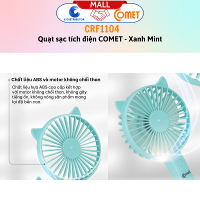Quạt Sạc Tích Điện Cầm Tay Comet CRF1104 - Công Suất	4W - Dùng Liên Tục 4H - Hàng Chính Hãng - Bảo Hành 12 Tháng
