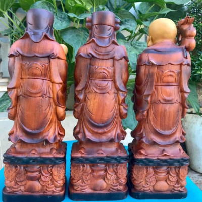 Bộ tượng phật tam đa phúc lộc thọ bằng gỗ hương đá và được pu giả cổ kt cao 50×16×14cm