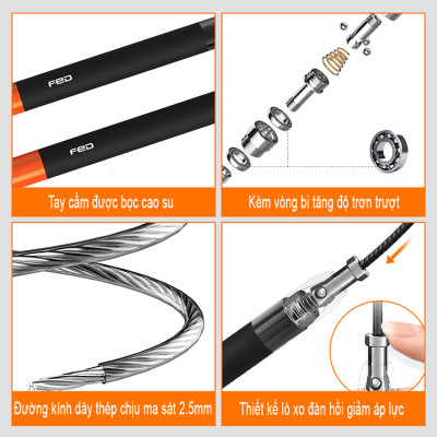 Dây Nhảy Tập Gym,Thể Dục FED-XM0105 Chất Liệu Lõi Thép Bọc PVC Cao Cấp