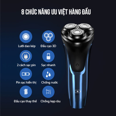 Máy Cạo Râu Flyco 3 Lưỡi Kép FS197VN Thân Máy Kháng Nước Sạc Nhanh 1 Giờ - Hàng Chính Hãng