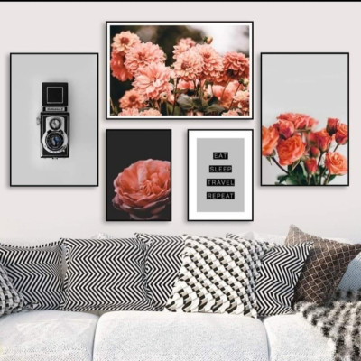  Bộ 5 Tranh HOA TÔNG CAM treo tường phòng khách, sang trọng - Bộ 05 tranh chủ đề HOA tặng kèm khung và đinh treo tường PVP-DC501105
