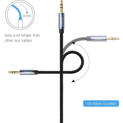 Ugreen UG60178AV112TK 0.5M bẻ góc 90 độ cáp 3.5mm màu đen đầu xanh dương mạ vàng 24k 50cm - HÀNG CHÍNH HÃNG