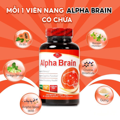 Viên Uống Bổ Não Olympian Labs Alpha Brain Hỗ Trợ Cải Thiện Trí Nhớ, Tăng Tuần Hoàn Máu Não 60 Viên/Hộp