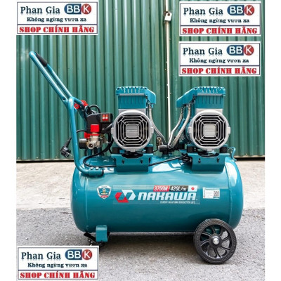 [chính hãƞg] Máy Nén Khí Không Dầu Lên hơi nhanh NAKAWA 50L-5HP Giảm âm, 100% Dây đồng, Bảo hành 1 năm