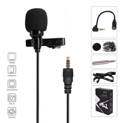 ROGTZ - Micro thu âm Arimic cài áo Thu âm đa hướng Dây mềm 1.5m Tương thích Điện thoại, Máy ảnh Bông lọc micro Giắc cắm 3.5mm TRRS Adapter 4 khấc Túi da đựng  - Hàng chính hãng