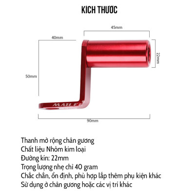 Chân đế mở rộng gắn chân gương chiếu hậu cho xe máy, xe đạp điện, xe gắn máy, xe đạp chất liệu Nhôm gắn thêm phụ kiện đèn xe, còi, kẹp điện thoại Mai Lee