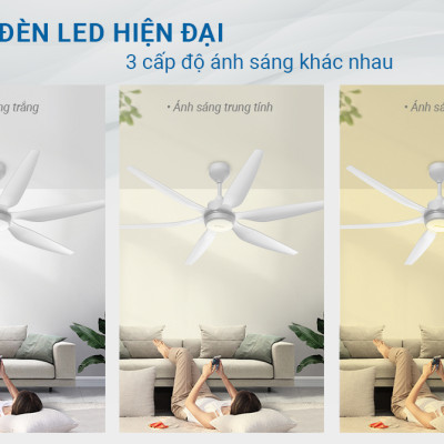 Quạt Trần Đèn Led Sunhouse Apex 6 cánh APF-7696, công suất 57W, cánh quạt sải rộng, điều khiển từ xa, Hàng chính hãng