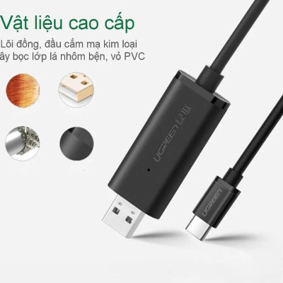Ugreen UG70420US318TK 2m cáp truyền và sẻ dữ liệu usb a ra usb type c màu đen mạ nickel - HÀNG CHÍNH HÃNG