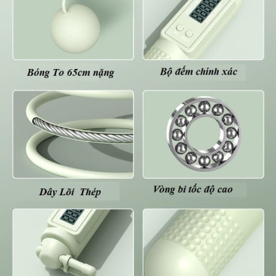 Dây nhảy thể dục không dây có bóng tặng kèm dây dà lõi thép 3m( Đến số vòng, đếm calo , đếm km) Mã 5MH