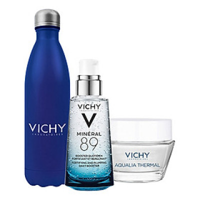Bộ Sản Phẩm Dưỡng Chất Giàu Khoáng Chất Vichy Mineral 89 (50ml) + Kem Dưỡng Vichy Aqualia (15ml) Và Bình Đựng Nước Vichy