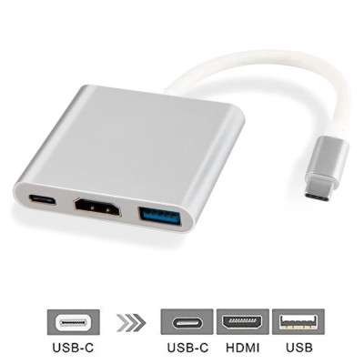 Hub Type C 3 trong 1 to HDMI 4K dùng cho máy tính laptop, Cáp chuyển đổi type C sang HDMI, USB,Cổng chuyển đổi Type C - Hàng chính hãng