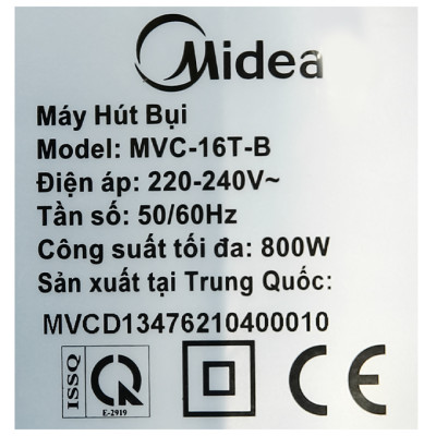 Máy Hút Bụi Cầm Tay Midea MVC-16T-B (Công Suất 800W, Độ ồn: 84 dB, Bộ lọc Hepa H13, Dây Diện 5m)