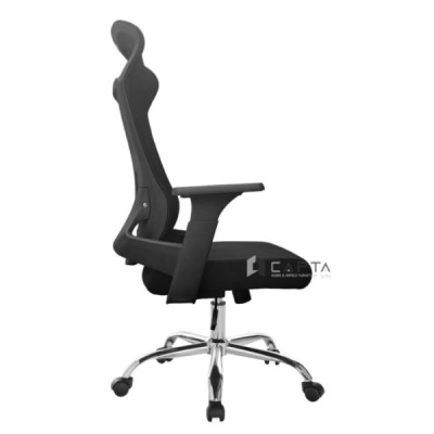 Ghế văn phòng lưng cao CM4547-M Nội thất Capta Ghế trưởng phòng lưng lưới nệm vải khung nhựa đen chân ghế inox 201 xoay nâng hạ chiều cao