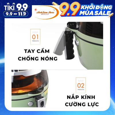 NỒI CHIÊN KHÔNG DẦU NINE SHIELD KB-6001 LOẠI CƠ 8LÍT THẾ HỆ MỚI NHẤT 2021