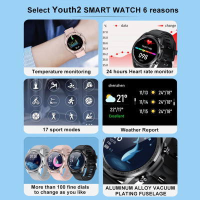 Đồng hồ thông minh SENBONO Youth2 Màn hình TFT 1,28 inch BT4.1 IP67 chống thấm nước Nhiệt độ cơ thể / Giấc ngủ / Nhịp tim